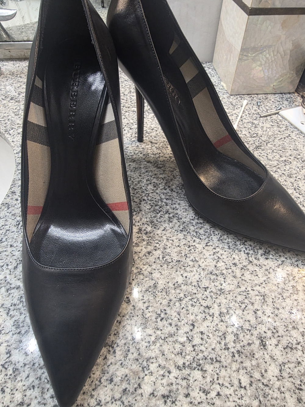 Burberry Black Leather Pointed-Toe Stiletto Heels